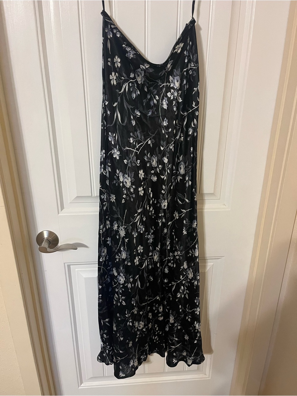 Black Floral Slip Midi Dress with White Flower Print